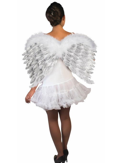 Adult White Feather and Glitter Angel Wings - costumesupercenter.com