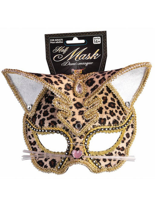 Adult Leopard Print Cat Masquerade Mask - costumesupercenter.com
