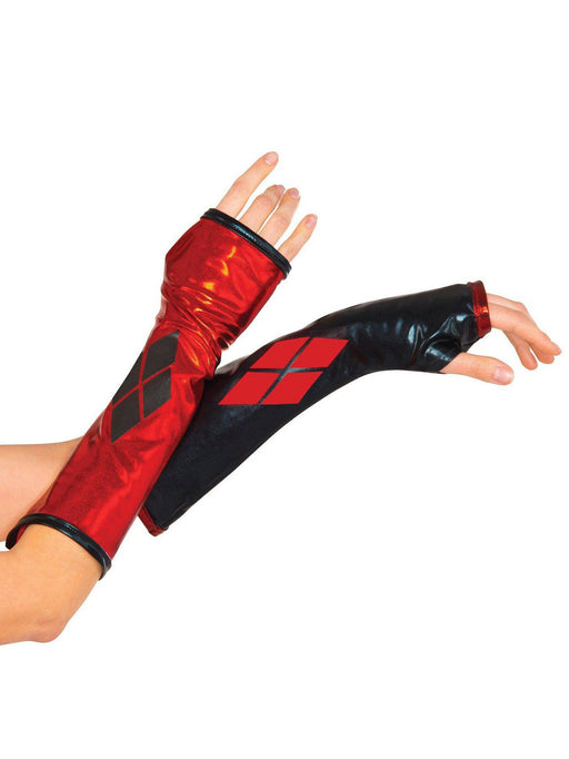 Women's Black and Red DC Comics Harley Quinn Fingerless Gloves - costumesupercenter.com