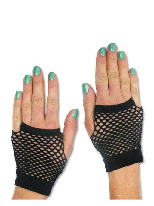 Women's Short Black Mesh Fingerless Gloves - costumesupercenter.com