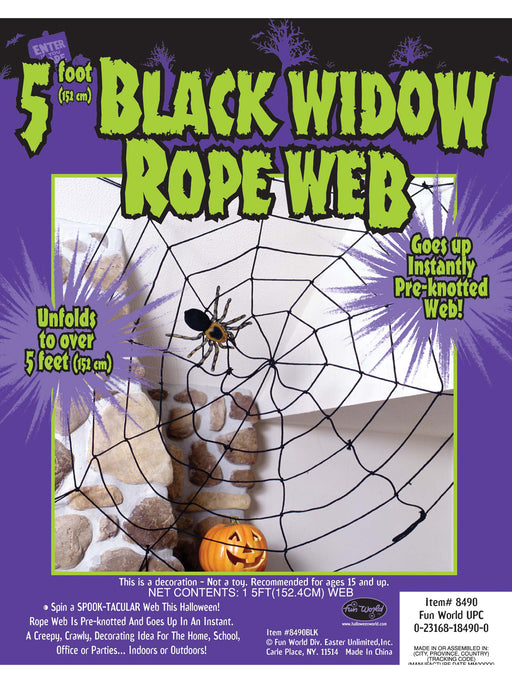 5 Foot Black Rope Spider Web Yard Decoration - costumesupercenter.com