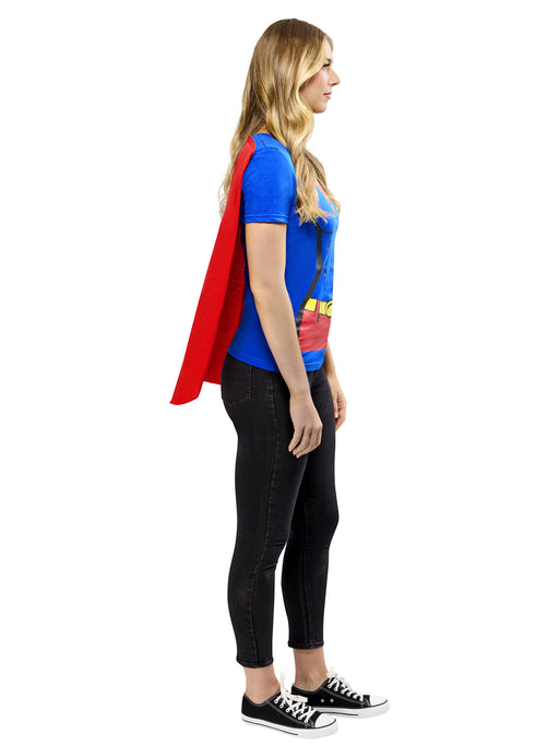 DC Comics Womens Supergirl T-Shirt w/ Cape Adult Costume - costumesupercenter.com