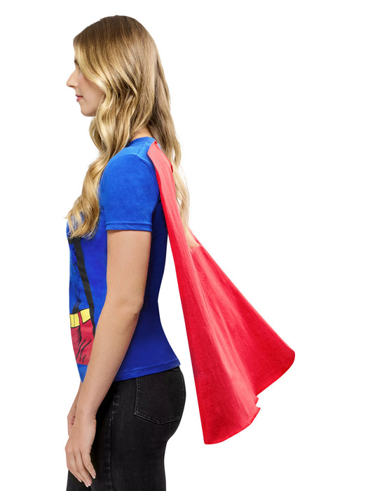 DC Comics Womens Supergirl T-Shirt w/ Cape Adult Costume - costumesupercenter.com