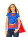 DC Comics Womens Supergirl T-Shirt w/ Cape Adult Costume - costumesupercenter.com