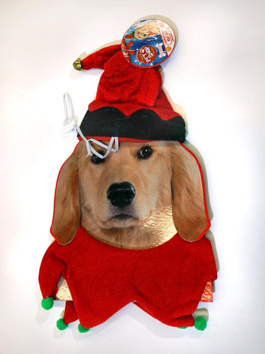 Red and Green Elf Pet Collar and Hat - costumesupercenter.com