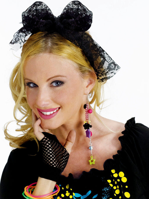 Adult 1980's Black Lace Headband - costumesupercenter.com