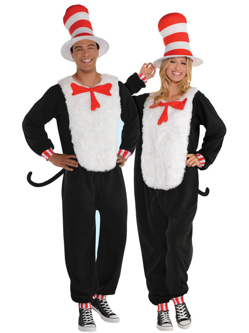 Dr. Seuss Adult Cat in the Hat Jumpsuit Costume - costumesupercenter.com