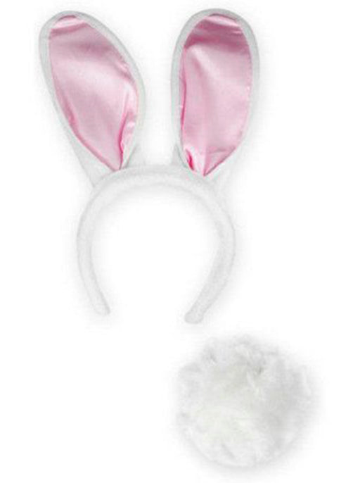 Adult White and Pink Bunny Ear and Tail Set - costumesupercenter.com