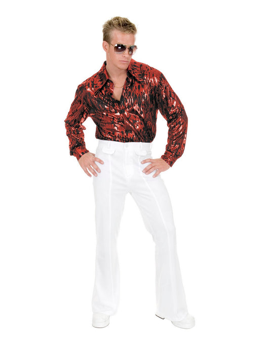 Flame Hologram Mens Disco Shirt (Red) - costumesupercenter.com
