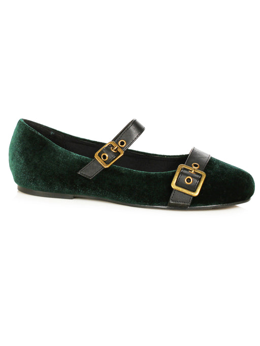 Women's Green Velvet Witch Shoes with Buckles - costumesupercenter.com