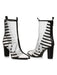 Black and White Mid Calf Heeled Booties for Women - costumesupercenter.com