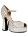 Women's Silver Glitter Open Toe Platform Heeled Shoes - costumesupercenter.com