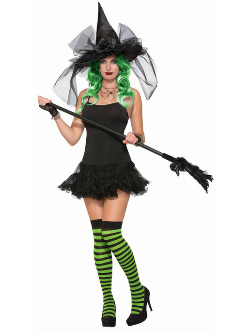 Adult Black and Neon Green Striped Witch Socks - costumesupercenter.com