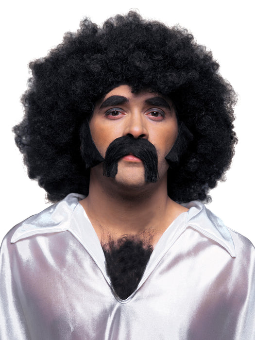 Adult Black 1970's Disco Dude Hair Set - costumesupercenter.com
