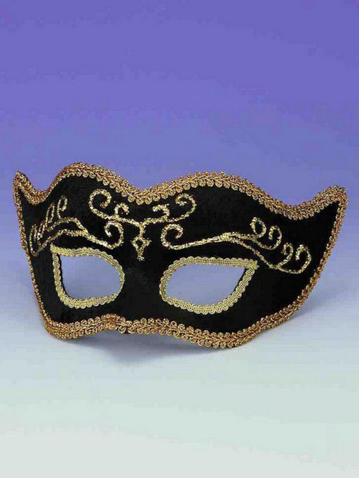 Black Half Mask with Gold Trim - costumesupercenter.com
