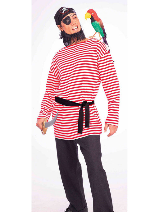 Men's Red and White Striped Pirate Matey Shirt - costumesupercenter.com