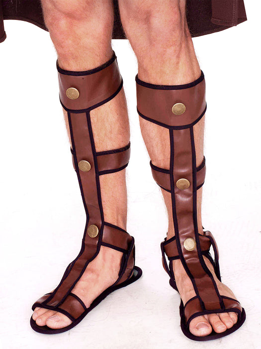 Adult Brown Gladiator Studded Flat Sandals - costumesupercenter.com