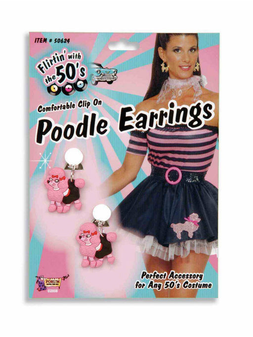 Adult Pink Clip-on 1950's Poodle Dog Earrings - costumesupercenter.com