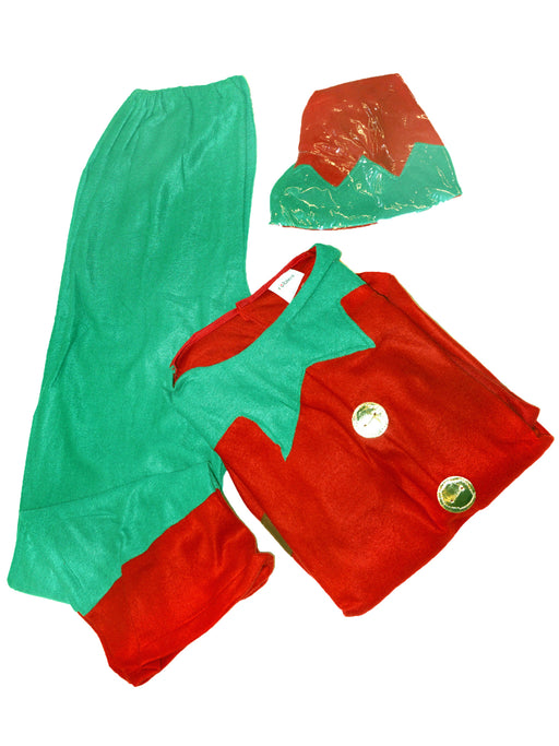 Men's Red and Green Holiday Helper Elf Costume - costumesupercenter.com