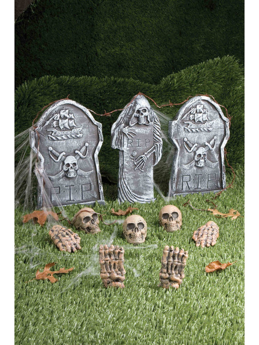 12 Piece Tombstone Graveyard Set - costumesupercenter.com