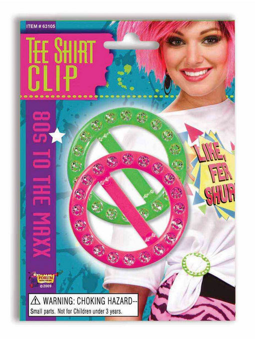 Pink and Green 80s Tee Shirt Clips - costumesupercenter.com