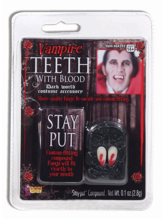 Classic Vampire Fangs With Blood - costumesupercenter.com