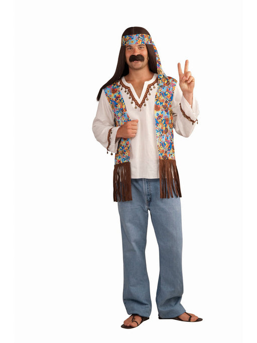 Men's 1960's Groovy Hippie Top and Headpiece Set - costumesupercenter.com