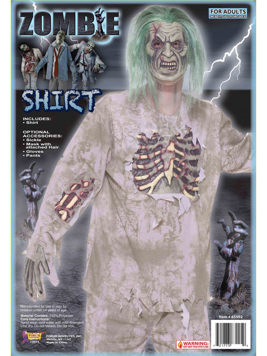 Mens Zombie Shirt W/Chest Wound - costumesupercenter.com