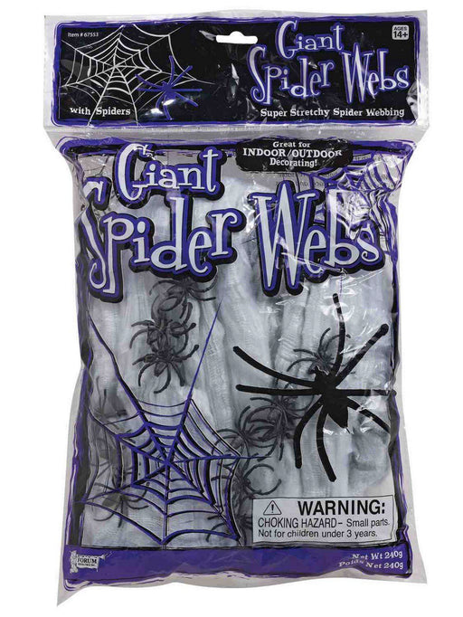 Giant Wickedly White Super Spiderweb with 12 Spiders - 240 Grams - costumesupercenter.com