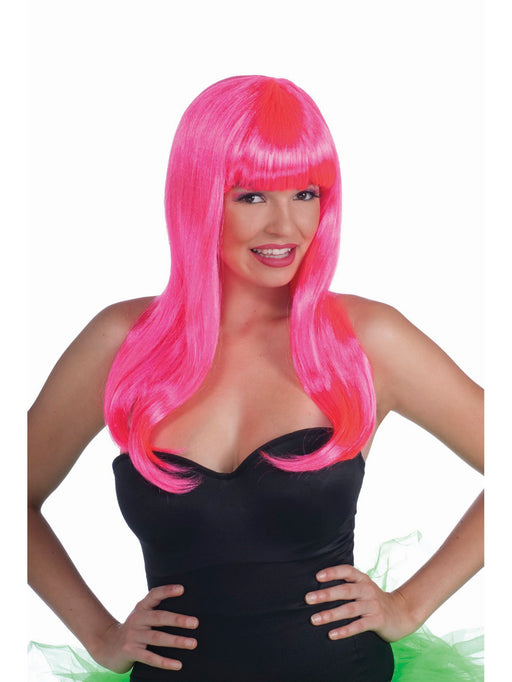 Neon Pink Long Wig - costumesupercenter.com