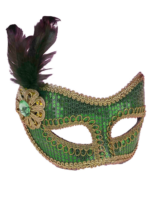 Embellished Green Sequin Masquerade Mask - costumesupercenter.com