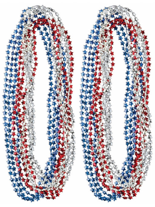 Adult Red, White and Blue Stars Mardi Gras Bead Necklaces - costumesupercenter.com