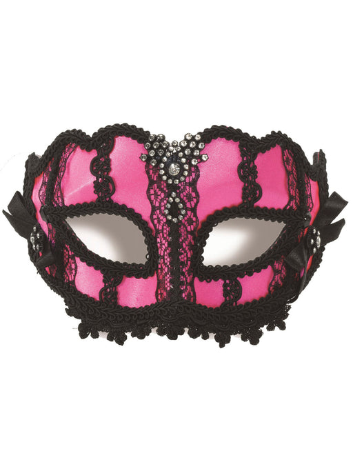 Adult Hot Pink Venetian Half Mask w/Glasses - costumesupercenter.com