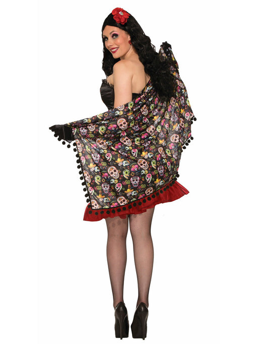 Adult Day of the Dead Inspired Festive Shawl - costumesupercenter.com