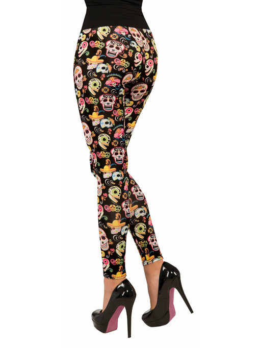 Adult Day of the Dead Inspired Festive Printed Leggings - costumesupercenter.com