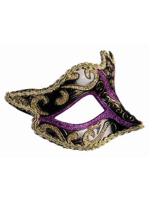 Gold & Purple Eye Mask with Ribbon Tie - costumesupercenter.com