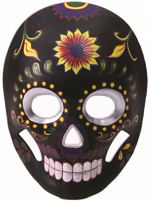 Adult Black Flower Skull Mask - costumesupercenter.com