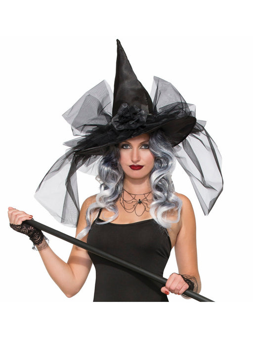 Adult Black Tulle Wizardly Witch Hat - costumesupercenter.com