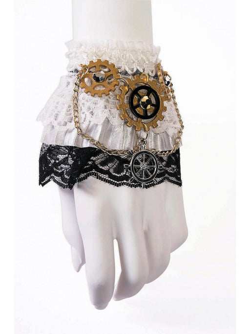Adult Fancy Lace and Gear Steampunk Wrist Cuffs - costumesupercenter.com