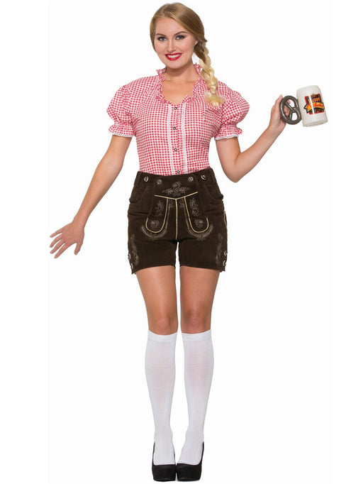 Women's Lederhosen Shirt Red Gingham - costumesupercenter.com