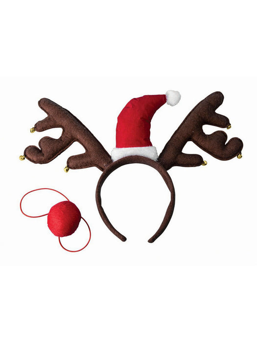 Reindeer Antler Headband and Nose Set - costumesupercenter.com