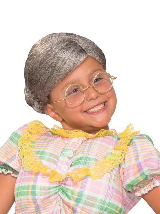 Girls' Old Lady Wig with Bun - costumesupercenter.com