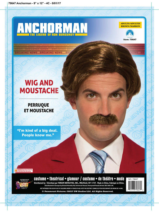 Men's Anchorman Ron Burgundy Wig and Mustache - costumesupercenter.com