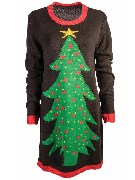 Womens Christmas Tree Sweater Dress - costumesupercenter.com