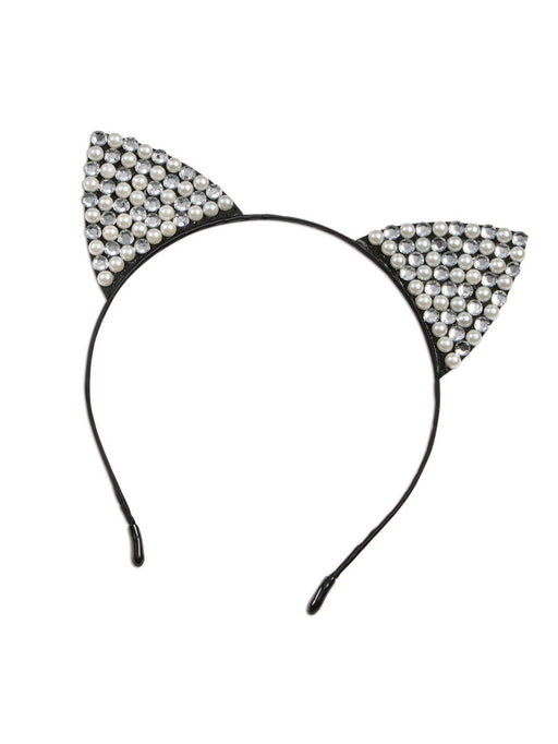 Adult Rhinestone and Pearl Cat Ear Headband - costumesupercenter.com
