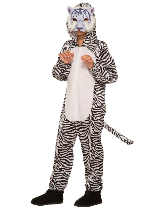 Kid's White Tiger Halloween Costume Jumpsuit and Mask - costumesupercenter.com