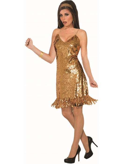 Womens Gold Sequin Disco Dress - costumesupercenter.com