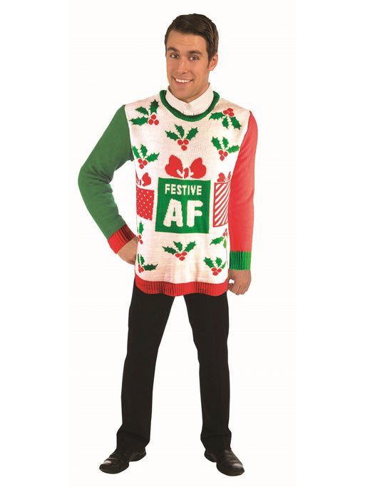 Mens Christmas Sweater"Festive Af" - costumesupercenter.com