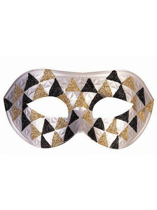 Checkered Silver, Gold, and Black Half Mask - costumesupercenter.com