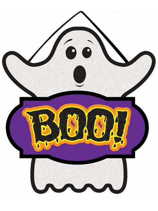 Mini Hanging Glitter Ghost Boo Sign - costumesupercenter.com